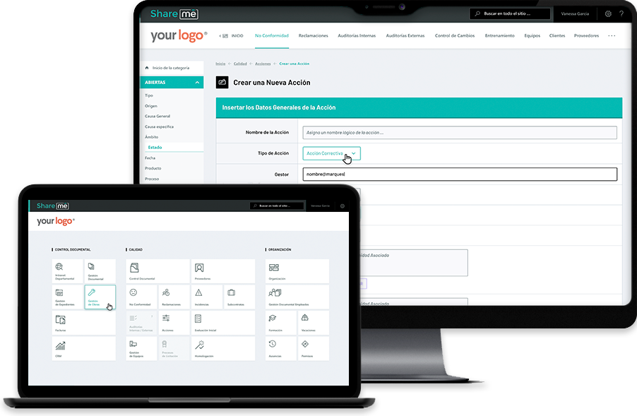 ShareMe-Mockup-2-PC QMS, Dashboard de ShareMe QMS, software Quality Management System para gestión de calidad
